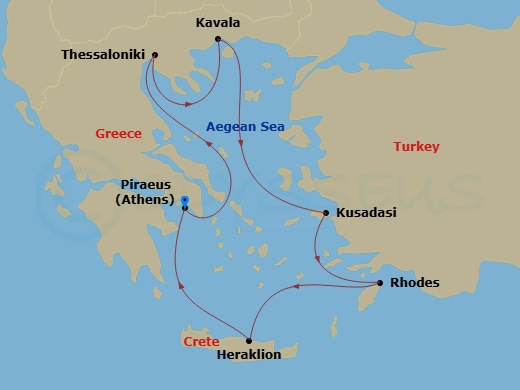 Celebrity Infinity - 10 Night - Best of Greece Cruise - Celebrity Infinity - Starting in Athens (Piraeus), Greece, Thessaloniki, Greece, Kavala, Greece, Ephesus (Kusadasi), Turkey.. itinerary map
