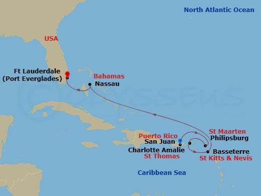 RCL Brilliance of the Seas - 7 Night - Eastern Caribbean Cruise - RCL Brilliance of the Seas - Starting in San Juan, Puerto Rico, Philipsburg, St Maarten, Charlotte Amalie, St Thomas, Bas.. itinerary map