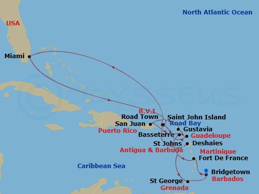 EXPLORA I - 16 Night - An Extended Journey Between Idyllic & Volcanic Isles - EXPLORA I - Starting in Bridgetown, Fort-de-France, Martinique, Basseterre, San Juan, Gustav.. itinerary map