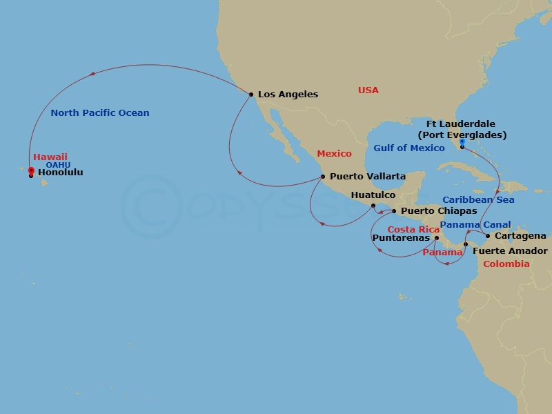 Coral Princess - 22 Night - Panama Canal - Ocean to Ocean - Coral Princess - Starting in Fort Lauderdale, Florida, Cartagena CO, Panama Canal Full Transit Historic Locks, Fuer.. itinerary map