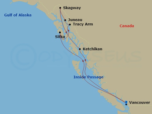 RCL Serenade of the Seas - 7 Night - Alaska Inside Passage Cruise - RCL Serenade of the Seas - Starting in Vancouver, British Columbia, Inside Passage (Cruising), Sitka, Alaska, Tracy A.. itinerary map