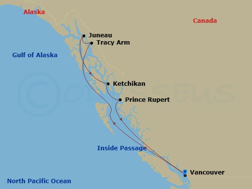 RCL Serenade of the Seas - 7 Night - Alaska Inside Passage Cruise - RCL Serenade of the Seas - Starting in Vancouver, British Columbia, Inside Passage (Cruising), Tracy Arm Fjords and G.. itinerary map