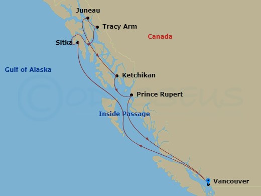 RCL Serenade of the Seas - 7 Night - Alaska Inside Passage Cruise - RCL Serenade of the Seas - Starting in Vancouver, British Columbia, Inside Passage (Cruising), Sitka, Alaska, Tracy A.. itinerary map