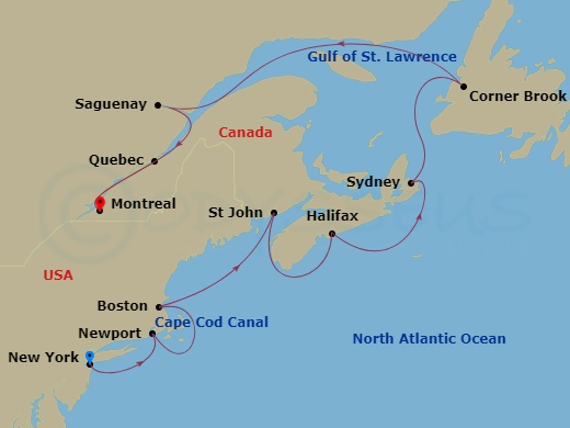 Oceania Vista - 11 Night - Autumnal Allure - Oceania Vista - Starting in New York, Newport, Boston, Saint John NB (Bay of Fundy), Halifax, Sydney CA, Corner Brook, Cruising t.. itinerary map