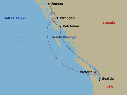 Oceania Riviera - 7 Night - Dazzling Alaska - Oceania Riviera - Starting in Seattle, Ketchikan, Juneau, Wrangell, Victoria CA, Seattle itinerary map