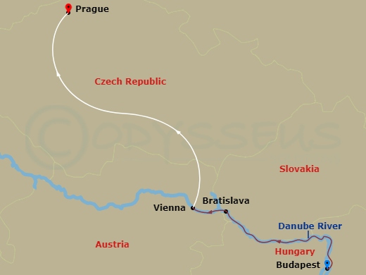 Emerald Astra - 8 Night - Budapest to Prague & Christmas Time On the Danube - Emerald Astra - Starting in Budapest, Bratislava, Vienna, Vienna / Prague, Prague itinerary map