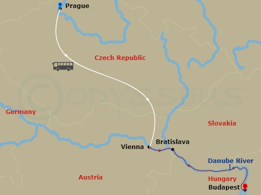 Emerald Astra - 8 Night - Prague to Budapest & Christmas Time On the Danube - Emerald Astra - Starting in Prague, Prague / Vienna, Vienna, Bratislava, Budapest itinerary map