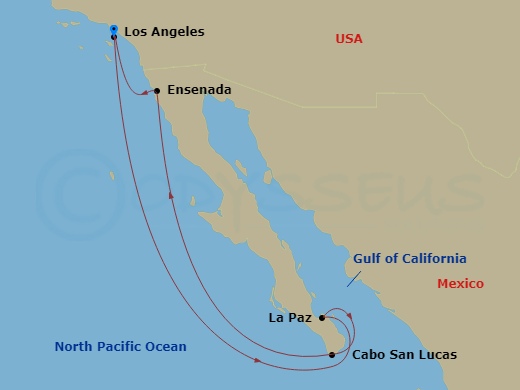 Emerald Princess - 7 Night - Mexican Riviera - Emerald Princess - Starting in Los Angeles, California, La Paz, Mexico, Cabo San Lucas, Mexico, Ensenada, Mexico, Los Angeles, Cal.. itinerary map