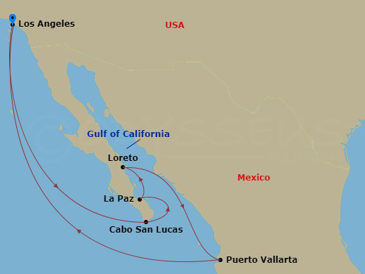 Emerald Princess - 10 Night - Baja Peninsula & Sea of Cortez - Emerald Princess - Starting in Los Angeles, California, Cabo San Lucas, Mexico, La Paz, Mexico, Loreto, Mexico, Pu.. itinerary map