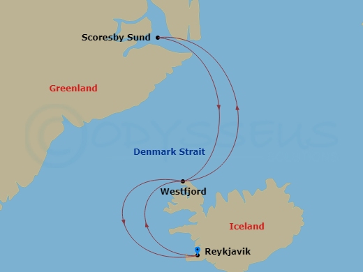 National Geographic Endurance - 11 Night - Exploring Greenland's Northeast National Park - National Geographic Endurance - Starting in Reykjavik, Iceland / Embark Ship, Westfjords of Iceland.. itinerary map