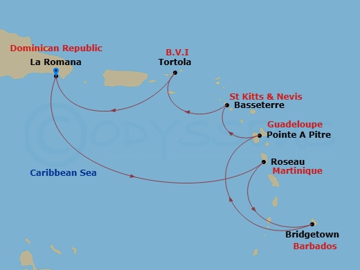 Costa Pacifica - 7 Night - Western Caribbean from Casa De Campo / La Romana - Costa Pacifica - Starting in Casa De Campo / La Romana, Dominica (Roseau), Bridgetown, Barbados,.. itinerary map