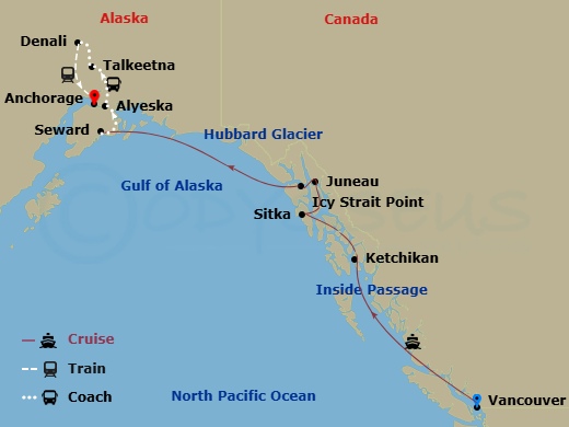 Celebrity Summit Cruise Tours - 11 Night - Alaska Wildlife Encounter Ct 3A - Celebrity Summit Cruise Tours - Starting in Vancouver, British Columbia, Inside Passage (Cruising), Ketchikan, Al.. itinerary map