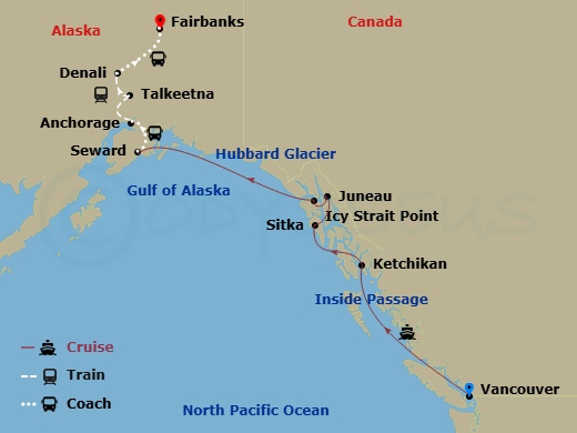 Celebrity Summit Cruise Tours - 13 Night - the Great Frontier Expedition Ct 8A - Celebrity Summit Cruise Tours - Starting in Vancouver, British Columbia, Inside Passage (Cruising), Ketchikan.. itinerary map