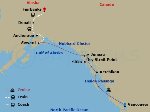 Celebrity Summit Cruise Tours - 12 Night - Great National Parks Expedition Ct6a - Celebrity Summit Cruise Tours - Starting in Vancouver, British Columbia, Inside Passage (Cruising), Ketchika.. itinerary map