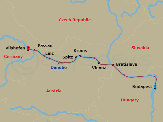 AmaMagna Cruise Tours - 12 Night - Magna On the Danube with Budapest Pre-Cruise, Prague Post-Cruise - AmaMagna Cruise Tours - Starting in Budapest, Bratislava, Vienna, Krems, Spitz,.. itinerary map