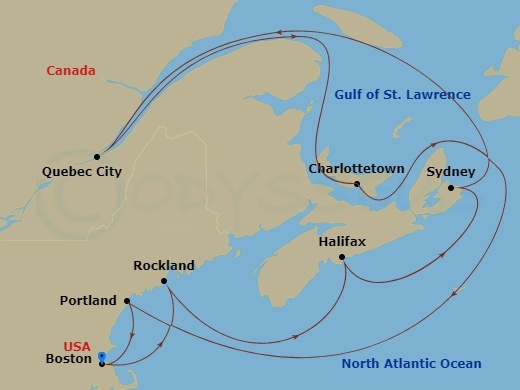 Celebrity Silhouette - 11 Night - Boston, Maine & Canada Cruise - Celebrity Silhouette - Starting in Boston, Massachusetts, Rockland, Maine, Halifax, Nova Scotia, Sydney NS, Nova Sc.. itinerary map