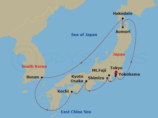 Celebrity Millennium - 12 Night - Best of Japan - Nebuta Festival - Celebrity Millennium - Starting in Tokyo, Japan, Mount Fuji (Shimizu), Japan, Kyoto (Osaka), Japan, Kochi, Japan,.. itinerary map