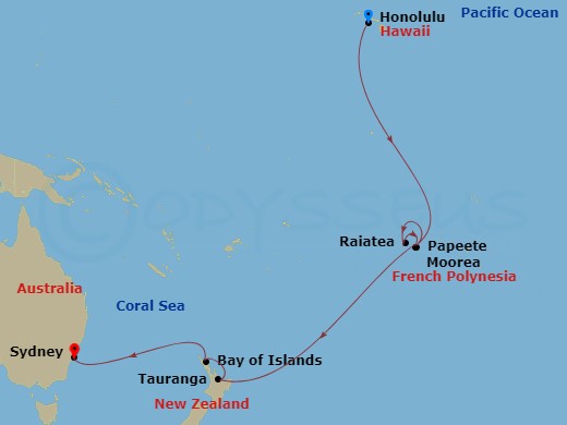 Celebrity Edge - 19 Night - Tahitian Treasures Cruise - Celebrity Edge - Starting in Honolulu, Oahu, Hawaii, Moorea, French Polynesia, Raiatea, French Polynesia, Papeete, Tahi.. itinerary map