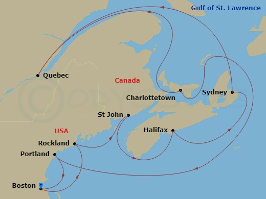 Celebrity Silhouette - 12 Night - Boston, Maine & Canada Cruise - Celebrity Silhouette - Starting in Boston, Massachusetts, Rockland, Maine, Saint John NB (Bay of Fundy), Halifax, N.. itinerary map
