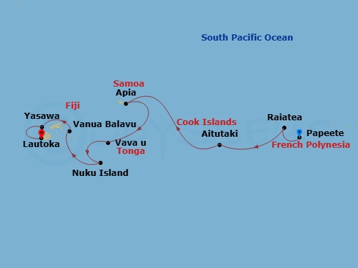 Seabourn Pursuit - 12 Night - Polynesia & Melanesia : Island Cultures & Coral Coasts - Seabourn Pursuit - Starting in Papeete, French Polynesia, Raiatea, Society Islands, French.. itinerary map