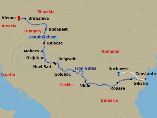 Scenic Crystal - 17 Night - Lower Danube Discovery with Vienna - Scenic Crystal - Starting in Bucharest, Bucharest / Constanta, Constanta, Silistra, Rousse, Vidin, Iron Gates.. itinerary map