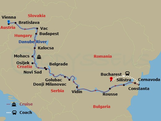 Scenic Crystal - 17 Night - Lower Danube Discovery with Vienna - Scenic Crystal - Starting in Vienna, Vienna / Budapest, Bratislava, Bratislava / Vac, Budapest, Kalocsa / Moha.. itinerary map