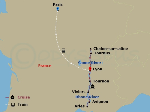 Scenic Sapphire - 12 Night - South of France with Highlights of Paris - Scenic Sapphire - Starting in Paris, Paris / Lyon, Lyon / Chalon-Sur-Saone, Chalon-Sur-Saone / Tournus,.. itinerary map