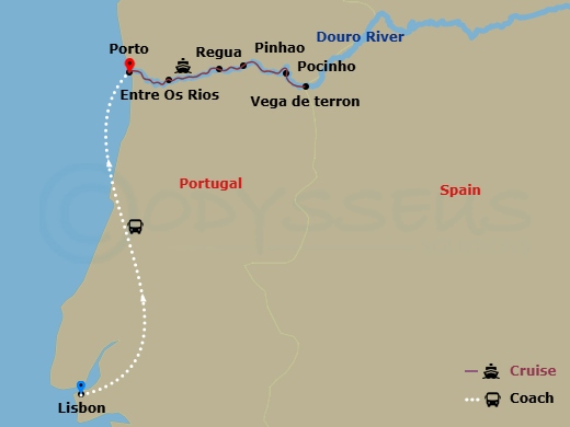 Scenic Azure - 13 Night - Unforgettable Douro with Lisbon - Scenic Azure - Starting in Lisbon, Lisbon / Porto, Porto / Entre-os-Rios, Entre-os-Rios / Regua, Regua, Regua / V.. itinerary map