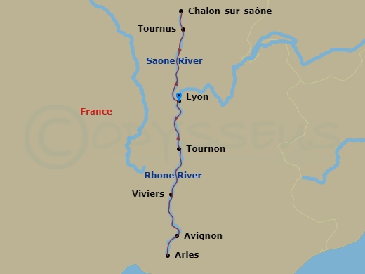 Scenic Sapphire - 10 Night - Spectacular South of France - Scenic Sapphire - Starting in Lyon, Lyon / Chalon-Sur-Saone, Chalon-Sur-Saone / Tournus, Tournon, Avignon, Arles, Viv.. itinerary map