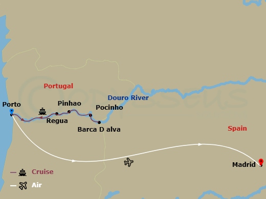 Scenic Azure - 10 Night - Delightful Douro with Madrid - Scenic Azure - Starting in Porto, Porto / Pinhao, Pinhao / Barca DAlva, Barca dAlva / Pocinho, Pocinho / Regua, Regu.. itinerary map