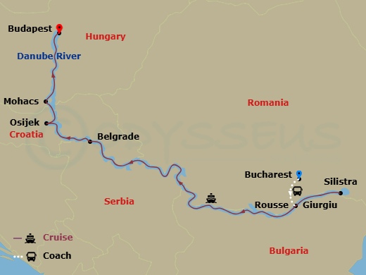 Scenic Jewel - 10 Night - Eastern Europe & Balkans Unveiled & Budapest - Scenic Jewel - Starting in Bucharest, Bucharest / Giurgiu, Silistra, Rouse, Cruising Day, Belgrade,.. itinerary map