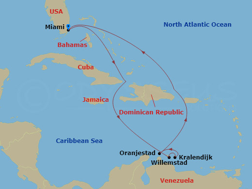 Carnival Horizon - 8 Night - Southern Caribbean - Carnival Horizon - Starting in Miami, Fl, Curacao, Bonaire, Aruba, Miami, Fl itinerary map