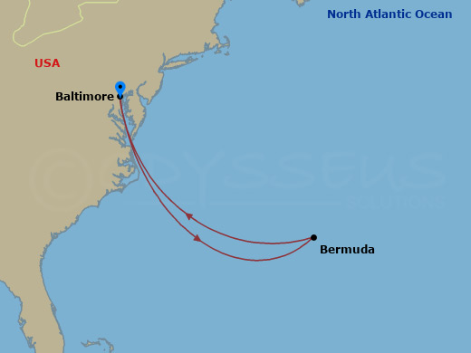 Carnival Pride - 7 Night - Bermuda - Carnival Pride - Starting in Baltimore, MD, Bermuda, Baltimore, MD itinerary map