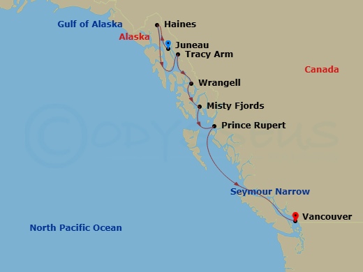 Star Seeker - 7 Night - Scenic Alaska - Star Seeker - Starting in Juneau, Haines, Tracy Arm / Endicott Arm, Wrangell, Misty Fjords / Rudyerd Bay, Prince Rupert, Bc, Transit.. itinerary map