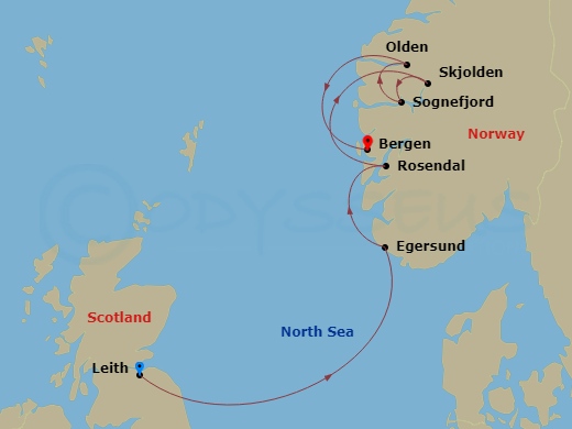 Star Legend - 7 Night - Norway's Southern Splendors - Star Legend - Starting in Leith (Edinburgh), United Kingdom, Egersund, Norway, Rosendal, Norway, Skjolden, Cruising So.. itinerary map