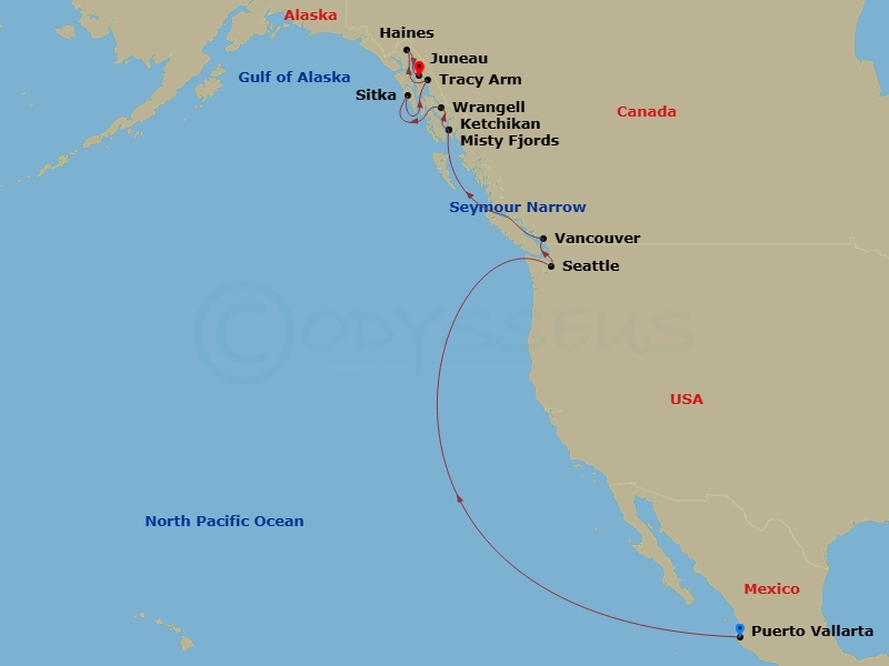 Star Seeker - 17 Night - Star Collector : Tequila to Tundra : Sailing North America's West Coast - Star Seeker - Starting in Puerto Vallarta, Seattle, Vancouver, Transit Se.. itinerary map