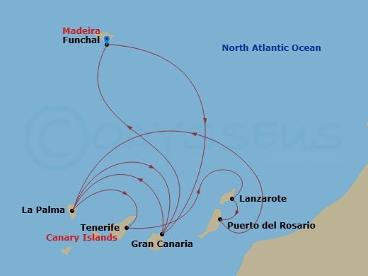 MSC Musica - 9 Night - Canary Islands and Madeira - MSC Musica - Starting in Funchal (Madeira Islands), Portugal, Las Palmas de Gran Canaria (Canary Islands), Spain, Santa.. itinerary map
