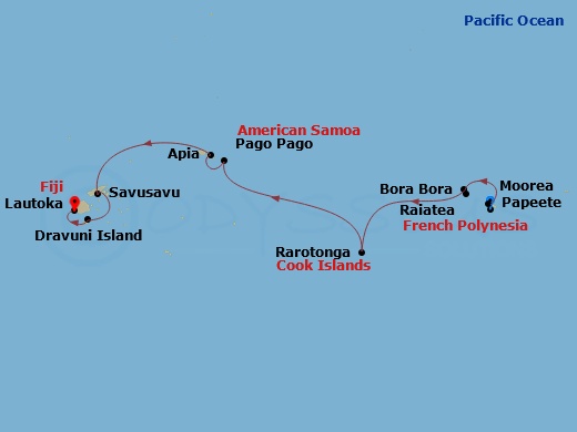 NCL Norwegian Spirit - 13 Night - South Pacific - NCL Norwegian Spirit - Starting in Papeete, French Polynesia, Moorea, French Polynesia, Raiatea, French Polynesia, Bora Bora, Frenc.. itinerary map