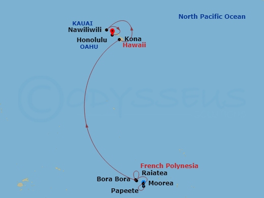 NCL Norwegian Spirit - 12 Night - South Pacific - NCL Norwegian Spirit - Starting in Papeete, French Polynesia, Moorea, French Polynesia, Raiatea, French Polynesia, Bora Bora, Frenc.. itinerary map