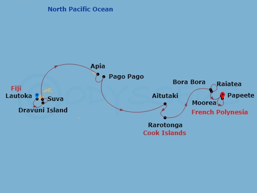 NCL Norwegian Spirit - 12 Night - South Pacific - NCL Norwegian Spirit - Starting in Lautoka, Fiji, Dravuni, Fiji, Suva, Fiji, Apia, Samoa, Pago Pago, American Samoa, Cross Internat.. itinerary map