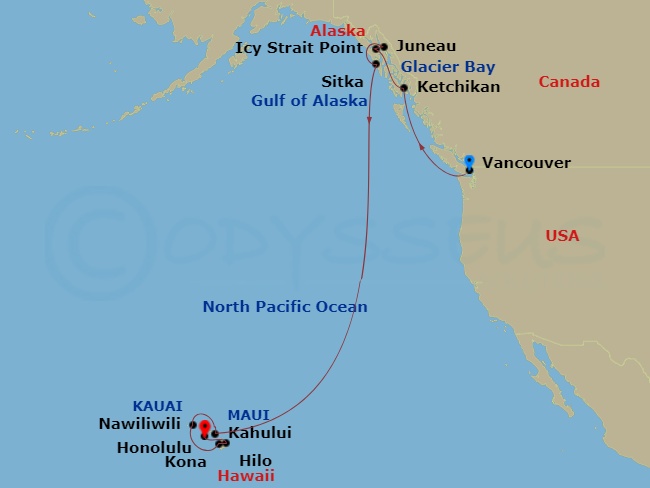 NCL Norwegian Spirit - 16 Night - Alaska - Vancouver - NCL Norwegian Spirit - Starting in Vancouver, Canada, Ketchikan (Ward Cove), Ak, Icy Strait Point, Ak, Juneau, Ak, Sitka, Ak,.. itinerary map