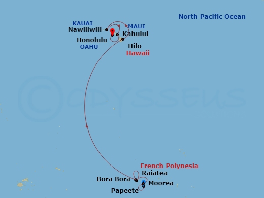NCL Norwegian Spirit - 12 Night - South Pacific - NCL Norwegian Spirit - Starting in Papeete, French Polynesia, Moorea, French Polynesia, Raiatea, French Polynesia, Bora Bora, Frenc.. itinerary map