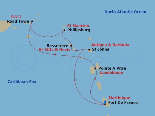 MSC Virtuosa - 7 Night - Fdf - MSC Virtuosa - Starting in Fort-de-France, Martinique, Pointe-A-Pitre, Guadeloupe, Road Town (Tortola), British Virgin Islands, Philipsburg, S.. itinerary map