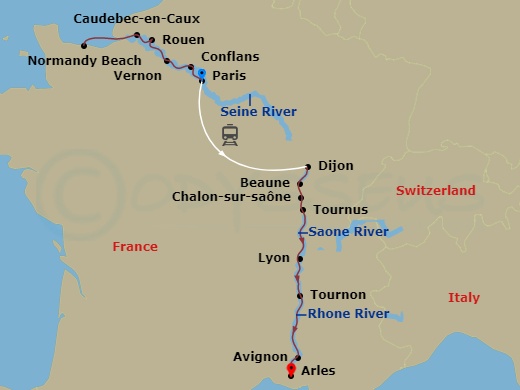 Avalon Tapestry II - 14 Night - Grand France (Southbound) - Avalon Tapestry II - Starting in Paris, France (Embarkation), Vernon, Caudebec, Caudebec Excursion to Normandy, Rouen,.. itinerary map