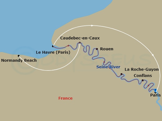 Avalon Tapestry II Cruise Tours - 8 Night - Active & Discovery On the Seine (Northbound) - Avalon Tapestry II Cruise Tours - Starting in Paris, France (Embarkation), Paris, Conflans, La Roche-.. itinerary map