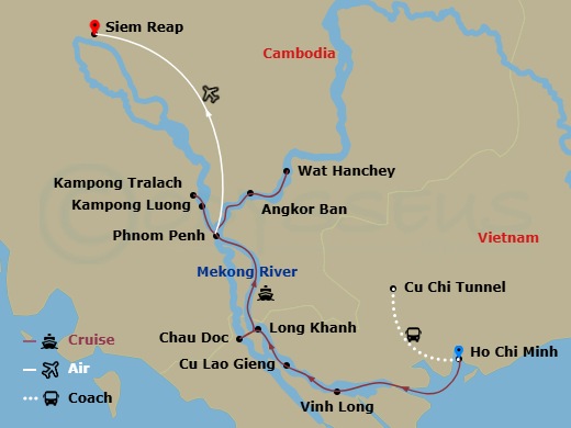 Avalon Saigon Cruise Tours - 12 Night - Fascinating Vietnam, Cambodia & the Mekong River (Northbound) - Avalon Saigon Cruise Tours - Starting in Ho Chi Minh City, Vietnam, Ho Chi Minh Cit.. itinerary map