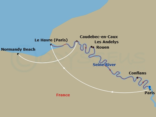 Avalon Tapestry II Cruise Tours - 8 Night - Active & Discovery On the Seine (Southbound) - Avalon Tapestry II Cruise Tours - Starting in Paris, France, Paris / Le Havre (Embarkation), Le Havre.. itinerary map