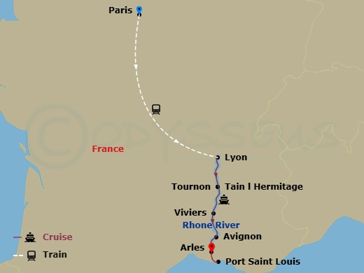 Avalon Poetry II Cruise Tours - 9 Night - Active & Discovery On the Rhone with in Paris (Southbound) - Avalon Poetry II Cruise Tours - Starting in Paris, France, Paris, Paris / Lyon (Embarka.. itinerary map