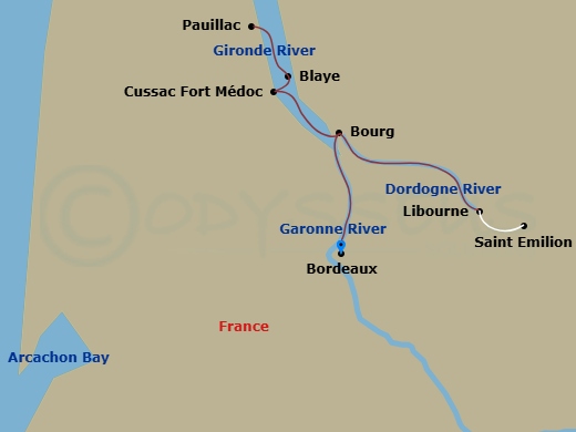 Avalon Artistry II - 7 Night - Bonjour Bordeaux : Chateaux, Wineries & Charming Villages - Avalon Artistry II - Starting in Bordeaux, France (Embarkation), Bordeaux / Pauillac, Cu.. itinerary map