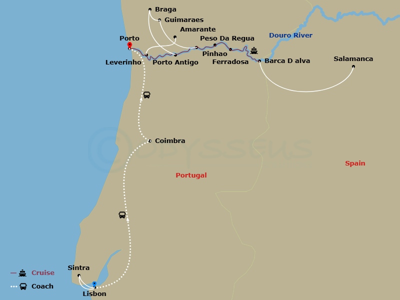 Avalon Alegria Cruise Tours - 10 Night - Vida Portugal : Vineyards & Villages Along the Douro with in Lisbon - Avalon Alegria Cruise Tours - Starting in Lisbon, Portugal, Lisbon, Lisbon Ex.. itinerary map